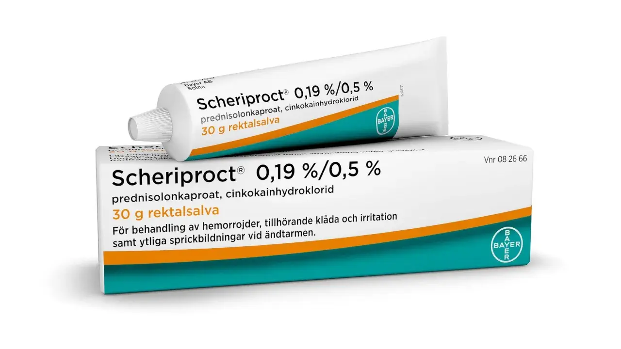 Scheriproct rektalsalva 30 g, för behandling av hemorrojder, klåda och irritation. Denna salva, liknande Xyloproct, lindrar obehag.