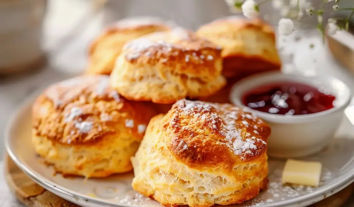 Nybakade scones, perfekta för ett mysigt fika. Här är ett enkelt scones recept för dig!