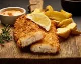 Krispigt panerad fisk med klyftpotatis, citron och en krämig dipp. En klassisk rätt som alltid går hem.