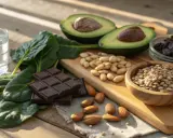 Mörk choklad, spenat, avokado, mandlar och pumpafrön – allt gott som innehåller mat magnesium.