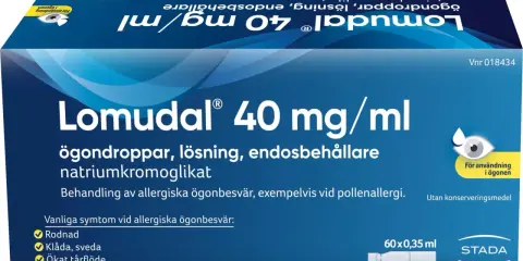 Lomudal® 40 mg/ml ögondroppar lindrar allergiska ögonbesvär, som vid pollenallergi. Denna pollenmedicin är en lösning för ögonen.