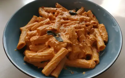 En skål med krämig vodka pasta, toppad med chiliflakes och färska örter. En riktig klassiker!