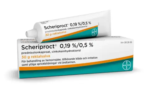 Scheriproct rektalsalva 30 g, för behandling av hemorrojder, klåda och irritation. Denna salva, liknande Xyloproct, lindrar obehag.