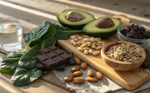 Mörk choklad, spenat, avokado, mandlar och pumpafrön – allt gott som innehåller mat magnesium.