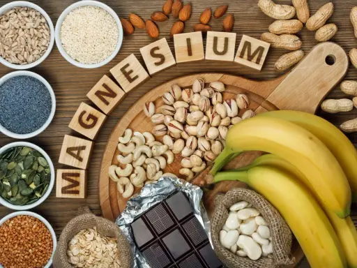 Magnesiumrika livsmedel som nötter, frön, bananer och mörk choklad kan hjälpa till att förebygga magnesiumbrist.