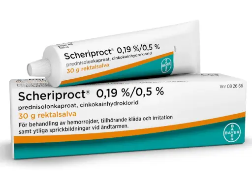 Scheriproct rektalsalva 30 g, för behandling av hemorrojder, klåda och irritation. Denna salva, liknande Xyloproct, lindrar obehag.