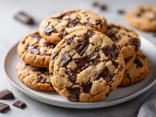 En hög med hembakade chocolate chip cookies, perfekta för ett enkelt recept.