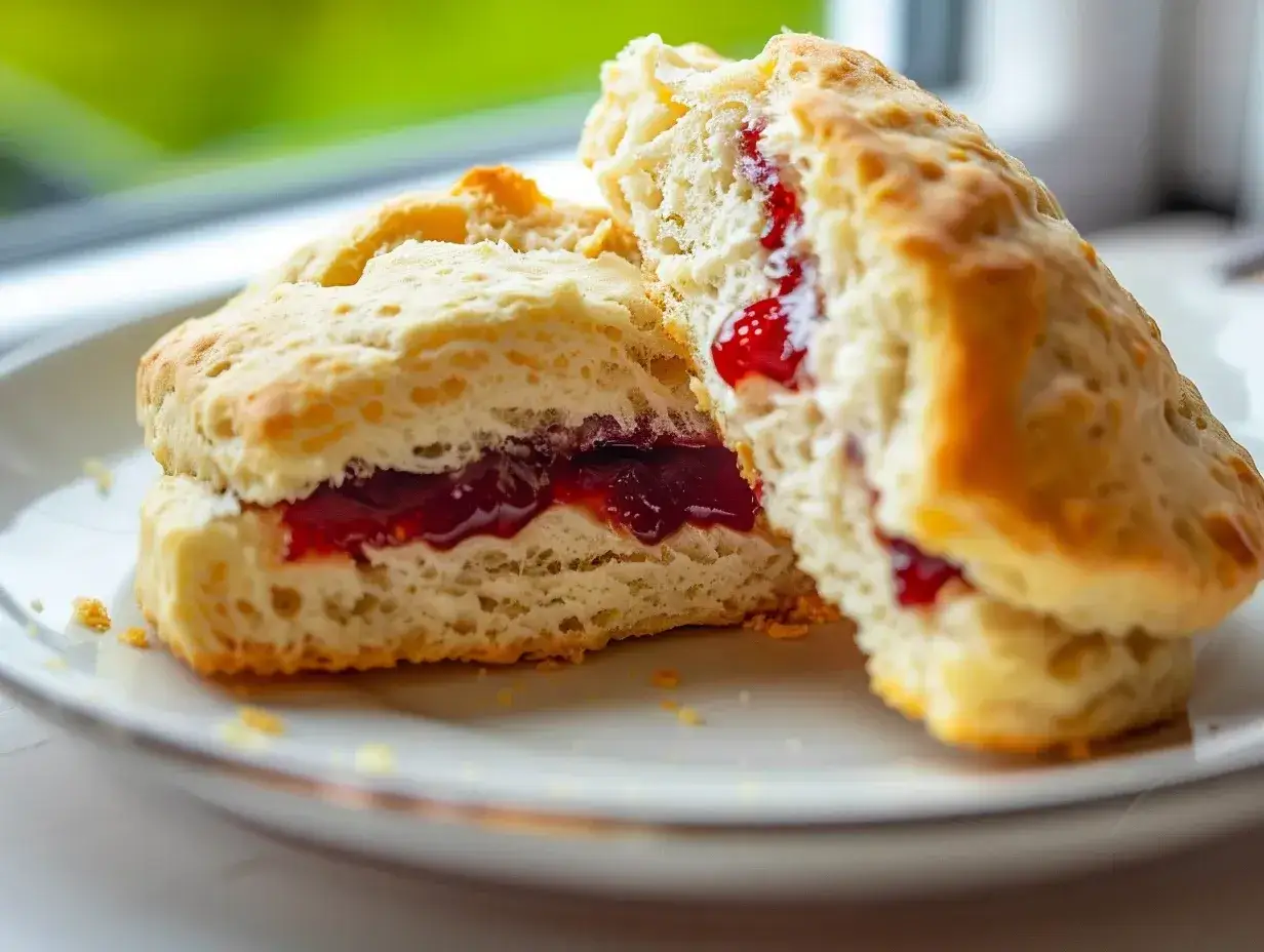 Tv&aring; glutenfria scones med sylt p&aring; en tallrik. Perfekt f&ouml;r en fika.