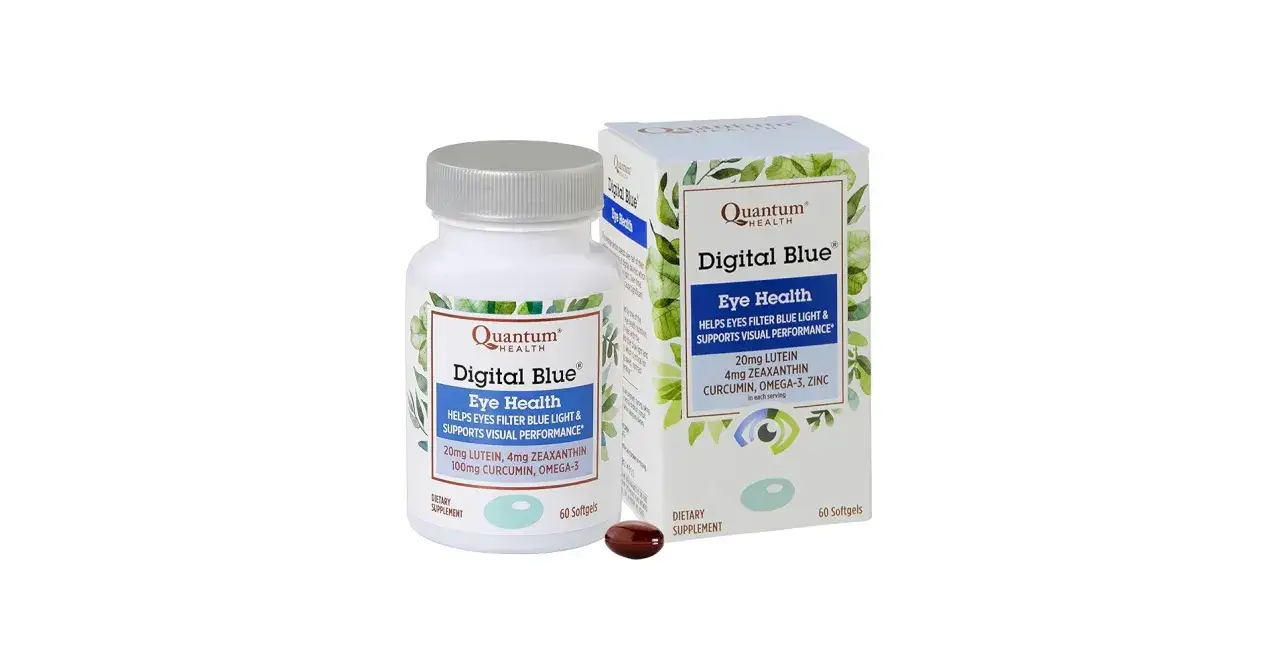 Quantum Health Digital Blue &ouml;gontabletter. Hj&auml;lper &ouml;gonen filtrera bl&aring;tt ljus, kan minska bl&aring; &ouml;gon biverkningar.