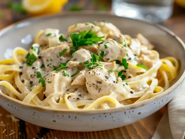 Krämig kycklingpasta med persilja och svartpeppar. Ett enkelt och gott pasta recept som passar alla.